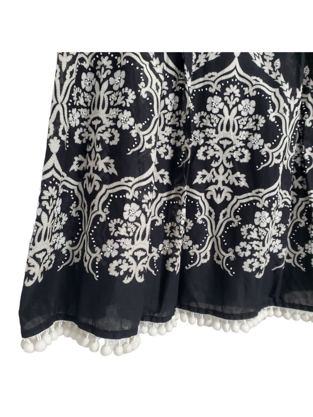 Loft NWT Size 12 Skirt Cotton Pleated A-line Beaded Pom Pom Hem Lined Midi Black - Picture 5 of 13